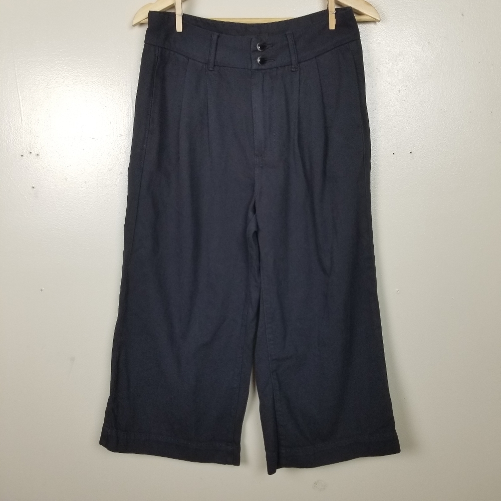 PAIGE Pleated Clarice Trouser Pants Wide Leg High Waisted Culottes Navy Blue 28 - Picture 2 of 12